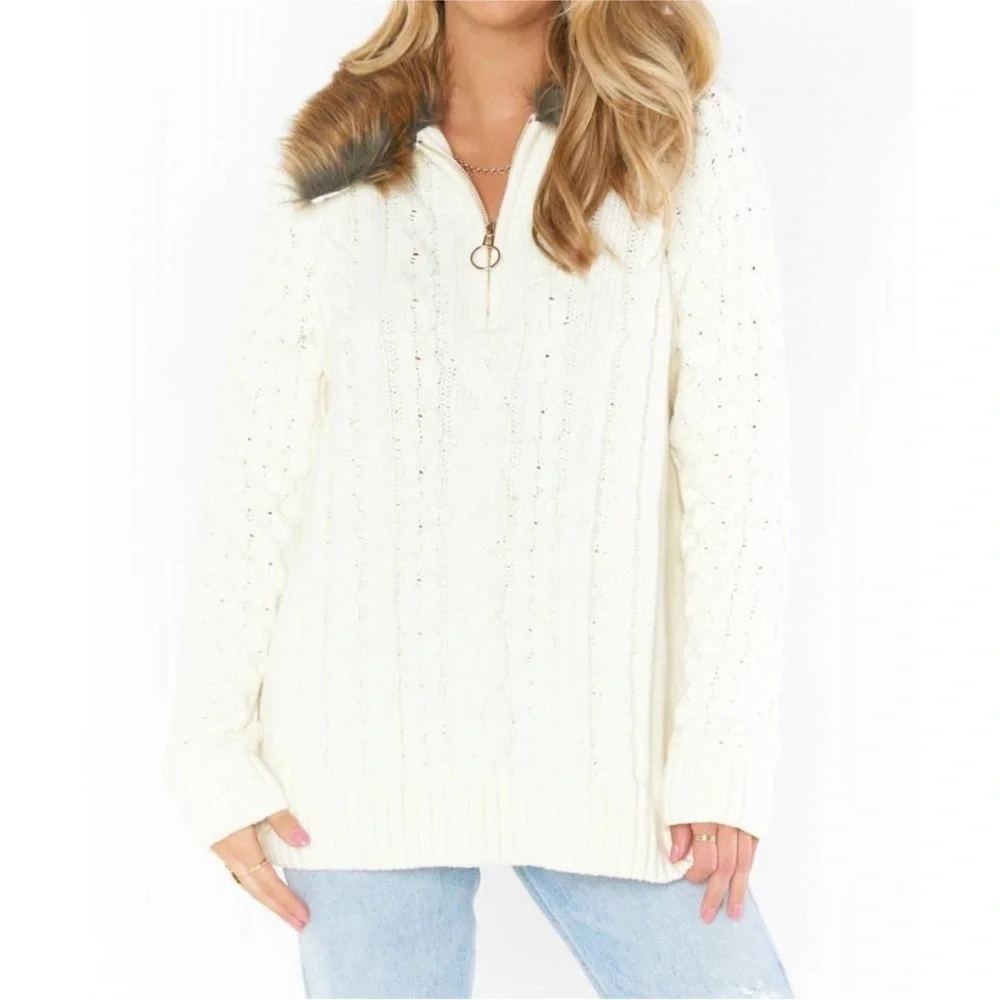 NWT SHOW ME YOUR MUMU sun valley pullover in cream faux fur